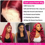 99J Burgundy Colored Human Hair Wigs Straight Lace Front Wig Transparent Lace Frontal Wig Adugii Hair