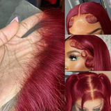 99J Burgundy Colored Human Hair Wigs Straight Lace Front Wig Transparent Lace Frontal Wig Adugii Hair