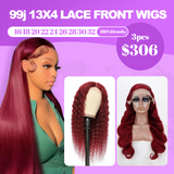 Wholesale 99J Burgundy 13x4 Straight Lace Front Human Hair Wigs 16-32inch 3PCS