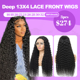 Wholesale 3PCS Deep Wave 13x4 Lace Frontal Wig Human Hair 16-32Inch