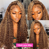 Highlight Wig Human Hair Deep Wave Transparent Lace Frontal Wigs Remy Brazilian Curly Lace Front Human Hair Wigs Honey Blonde