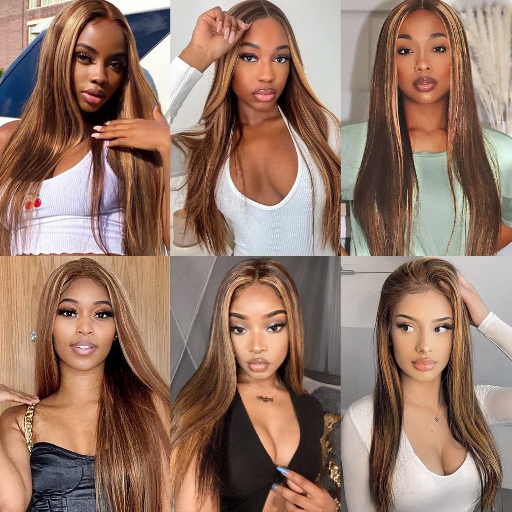 Straight P4-27 Highlight Wigs Lace Frontal Wig Ombre Wigs Colored Human Hair 12-30 InchesTransparent Lace Closure Wigs