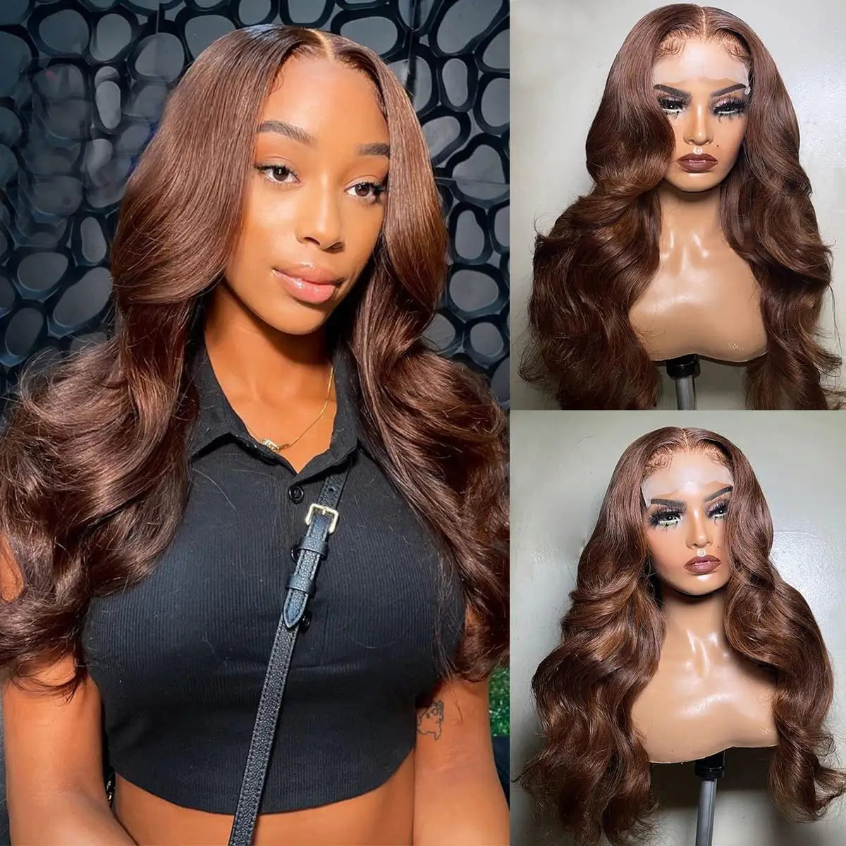 Chocolate Brown Lace Frontal Wigs For Women Colored Body Wave Human Hair Lace Closure Remy Hair