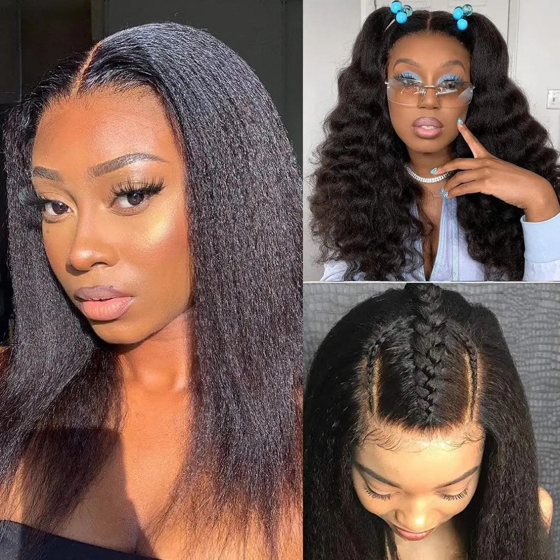 Kinky Straight Lace Frontal Wigs Human Hair Natural Black Brazilian Remy Hair For Women