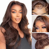 Chocolate Brown Lace Frontal Wigs For Women Colored Body Wave Human Hair Lace Closure Remy Hair