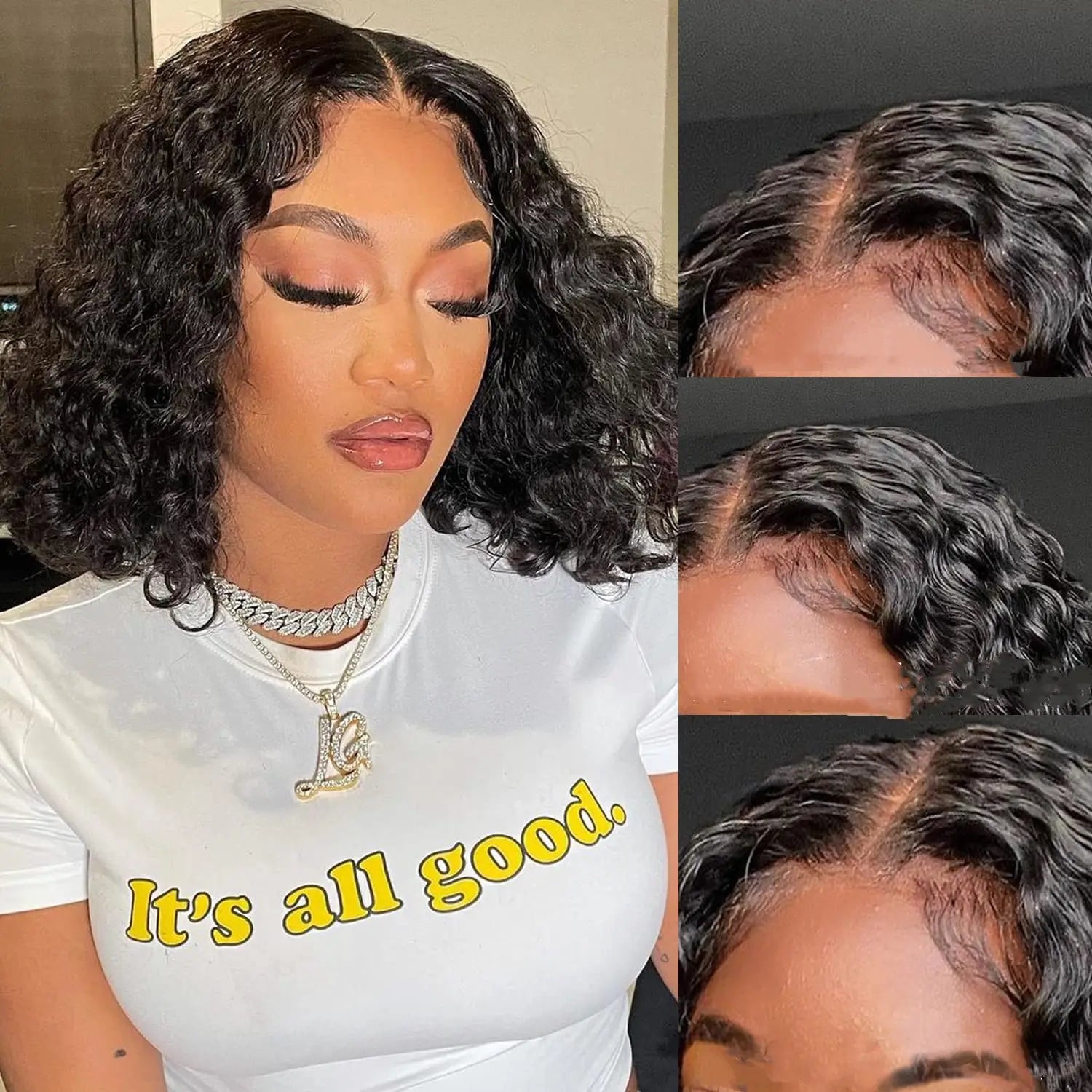 Natural Black Water Wave Short Bob Lace Frontal Wigs For Women Wet And Wavy Human Hair Lace Closure Brazilian Remy Hair