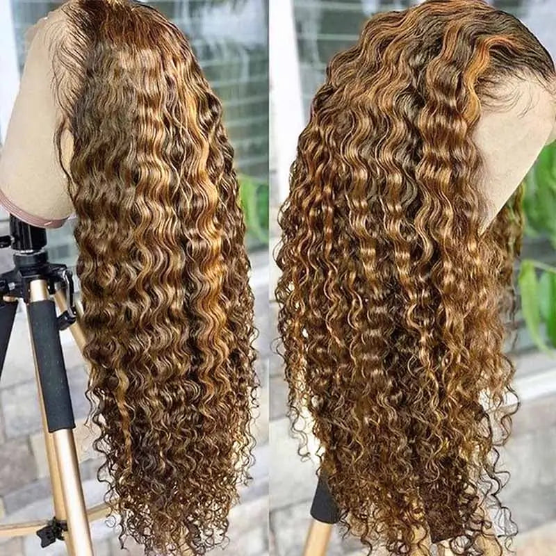P4-27 Highlight Colored Lace Frontal Human Hair Wigs For Women Deep Wave Transparent Lace Closure