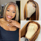Highlight Short Bob Lace Frontal Wig Straight Lace Closure Colored Brazilian Human Hair For Women