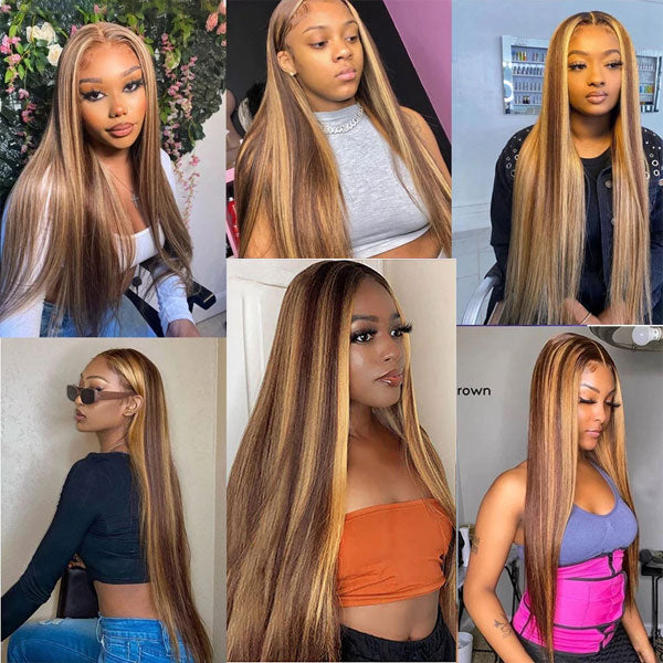 Straight Highlight Wigs Lace Front Wig Ombre Wigs Colored Lace Wigs