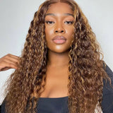 P4-27 Highlight Colored Lace Frontal Human Hair Wigs For Women Deep Wave Transparent Lace Closure