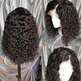 Short Bob Lace Frontal Wigs Water Wave Natural Black Curly Human Hair Lace Closure Wig