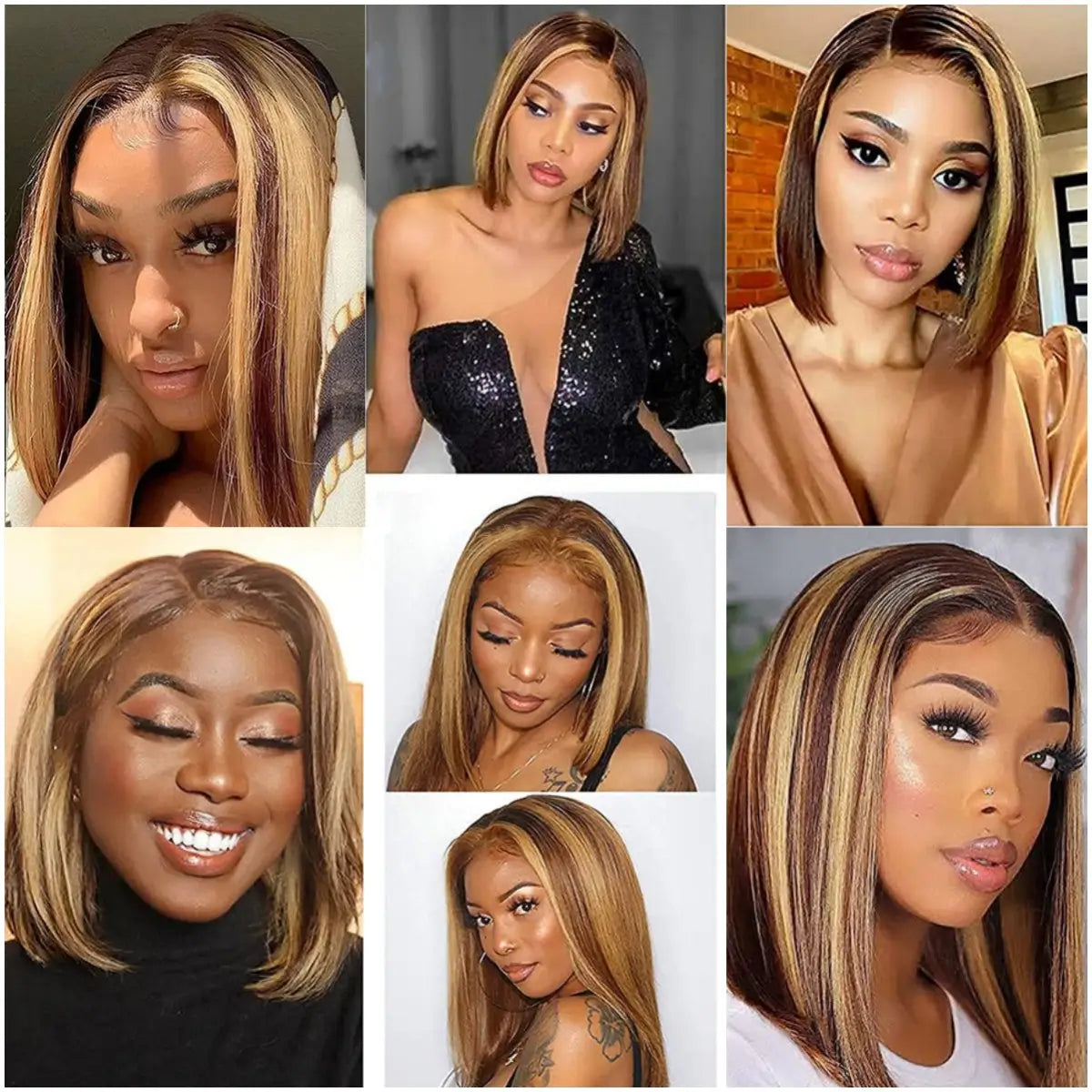 Highlight Short Bob Lace Frontal Wig Straight Lace Closure Colored Brazilian Human Hair For Women