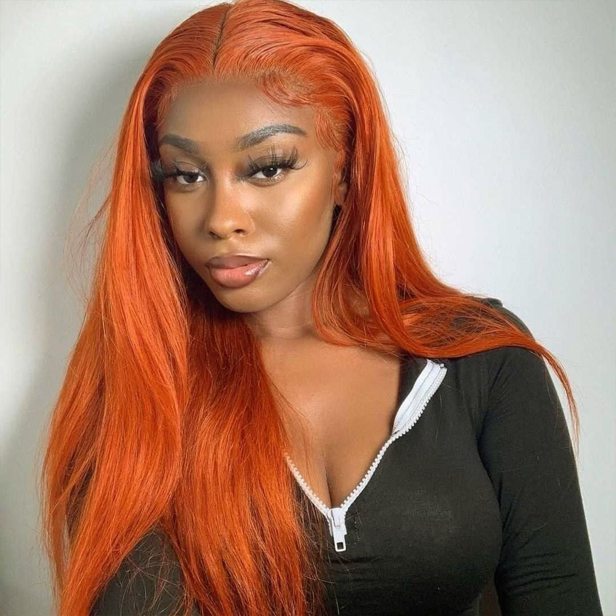Ginger Orange Straight Human Hair Lace Part Wigs for Sale