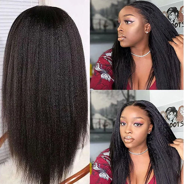 Kinky Straight Lace Front Wig Lace Part Yaki Full Human Hair Wig